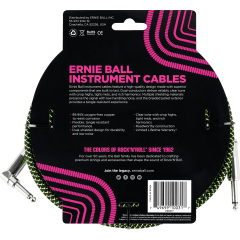 Ernie Ball Cables instrument gaine tissée jack/jack coudé 3m noir/vert - Vue 2