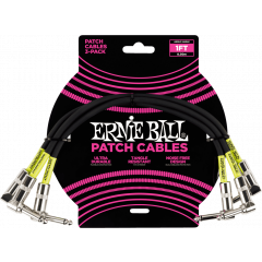 Ernie Ball Cables instrument patch pack de 3 - coudé - 30cm noir - Vue 1