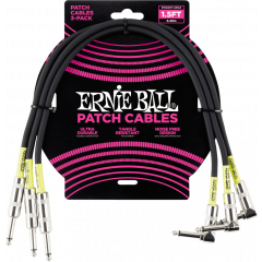 Ernie Ball Cables instrument patch pack de 3 - droit/coudé - 46cm noir - Vue 1