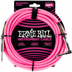 Ernie Ball Cables instrument gaine tissée jack/jack coudé 3m rose fluo - Vue 1
