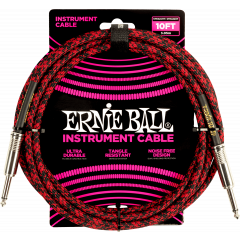 Ernie Ball Cables instrument gaine tissée jack/jack 3m noir/rouge - Vue 1