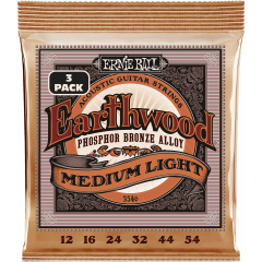 Ernie Ball Cordes Earthwood Phosphore Bronze medium light 12-54 - pack de 3 - Vue 1