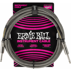 Ernie Ball Cables instrument gaine tissée jack/jack 3m Silver Fox - Vue 1