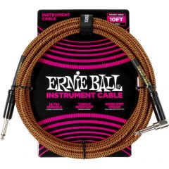 Ernie Ball Câbles instrument gaine tissée jack/jack coudé 3m orange et noir - Vue 1