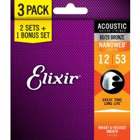 Elixir Pack 3 jeux Acoustic Nanoweb Bronze 80/20 12-53 Light - Vue 2