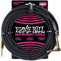 Ernie Ball Cables instrument gaine tissee jack/jack coudé7,62m noir - Vue 1