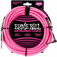 Ernie Ball Cables instrument gaine tissée jack/jack coudé 3m rose fluo - Vue 1