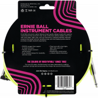Ernie Ball Cables instrument gaine tissée jack/jack coudé 3m jaune fluo - Vue 2