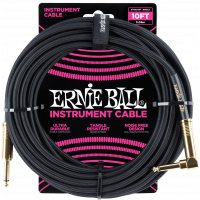 Ernie Ball Cables instrument gaine tissée jack/jack coudé 3m noir - Vue 1