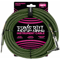 Ernie Ball Cable instrument gaine tissée jack/jack coudé 5,5m noir/vert - Vue 1