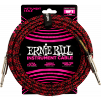 Ernie Ball Cables instrument gaine tissée jack/jack 5,5m noir/rouge - Vue 1