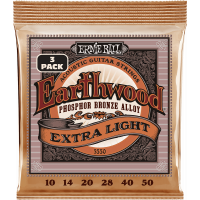 Ernie Ball Cordes Earthwood Phosphore Bronze extra light 10-50 - pack de 3 - Vue 1