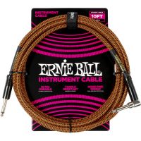 Ernie Ball Câbles instrument gaine tissée jack/jack coudé 3m orange et noir - Vue 1