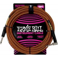 Ernie Ball Câbles instrument gaine tissée jack/jack coudé 5,5m orange et noir - Vue 1