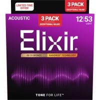 Elixir Pack de 3 jeux Acoustic Nanoweb Bronze 80/20 12-53 Light - Vue 2