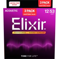 Elixir Pack de 3 jeux Acoustic Phosphor Bronze 12-53 Light - Vue 2